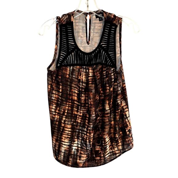 Women's Small Brown Black Lace Sleeveless Top Shirt Blouse Miss Size 4 6 S - Picture 2 of 6